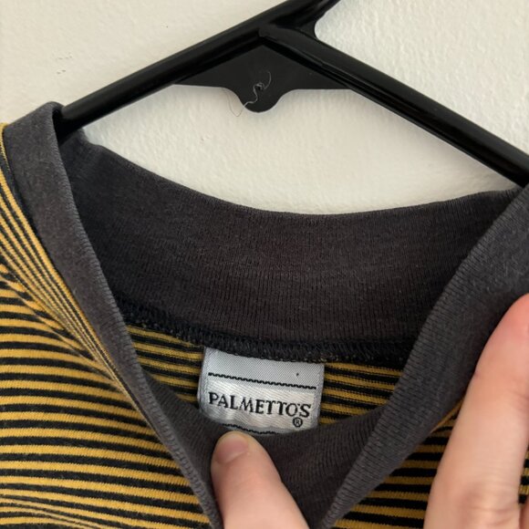 Vintage 90s Black and Yellow Striped High Neck Shirt - Picture 3 of 5